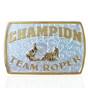 Montana Silversmiths Fine Silver Western Champion Team Roper Belt Buckle NEW!